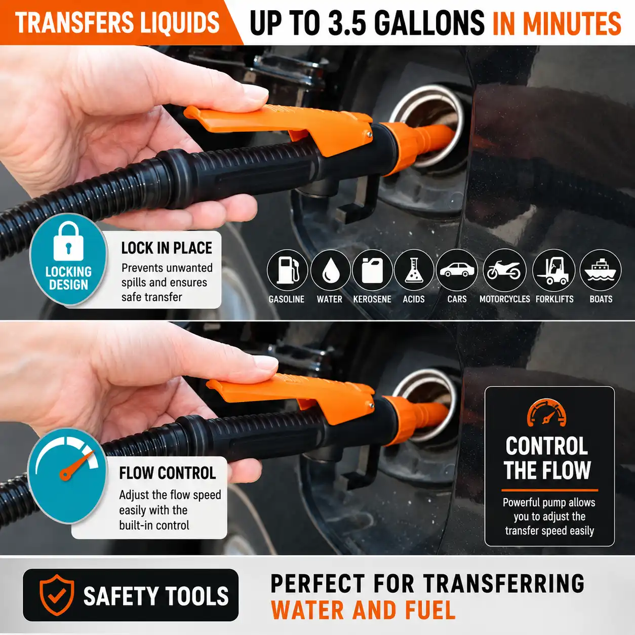 Liquid transfer pump filling a car